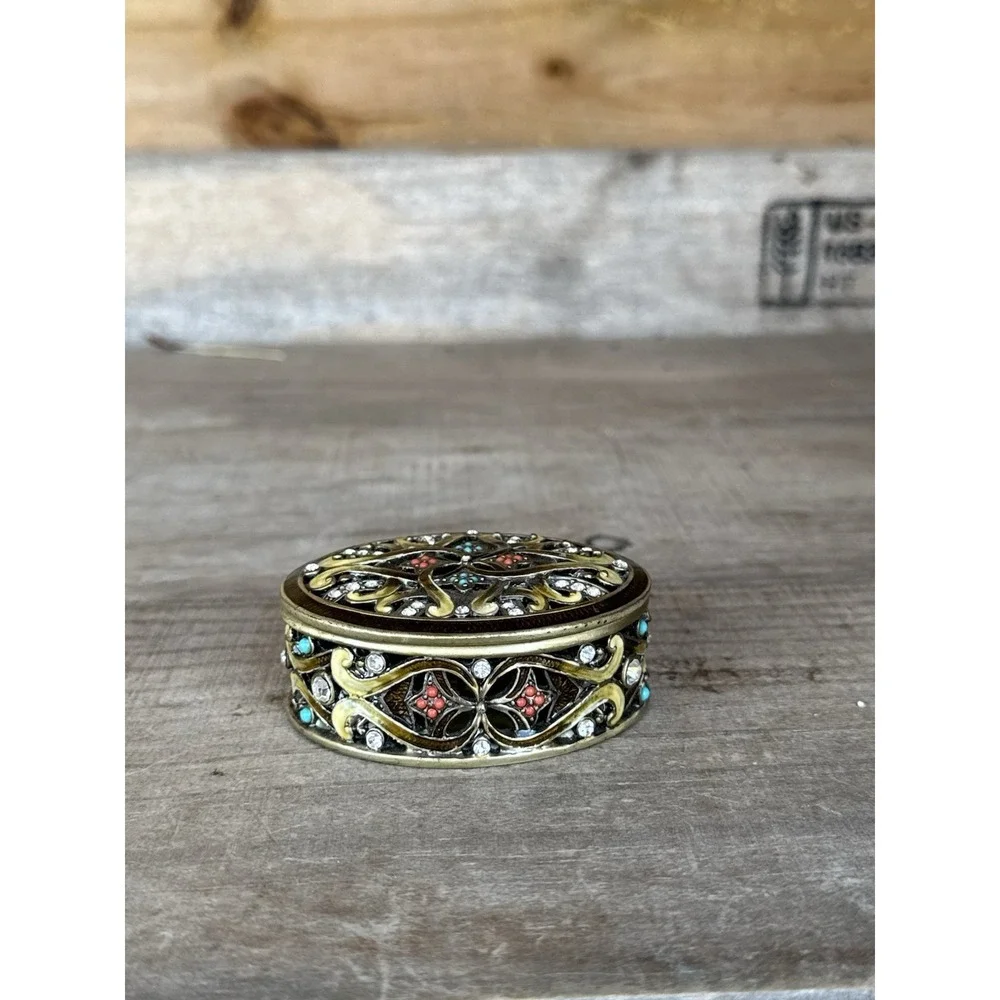 Bejeweled Cloisonne Enamel & Rhinestone Lidded Trinket‎ Keepsake Treasure Box